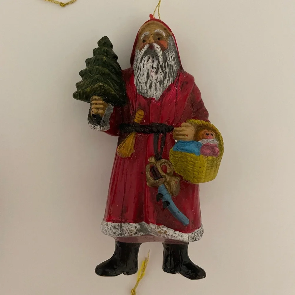 Vintage set/4 old world Santa plastic Christmas ornaments